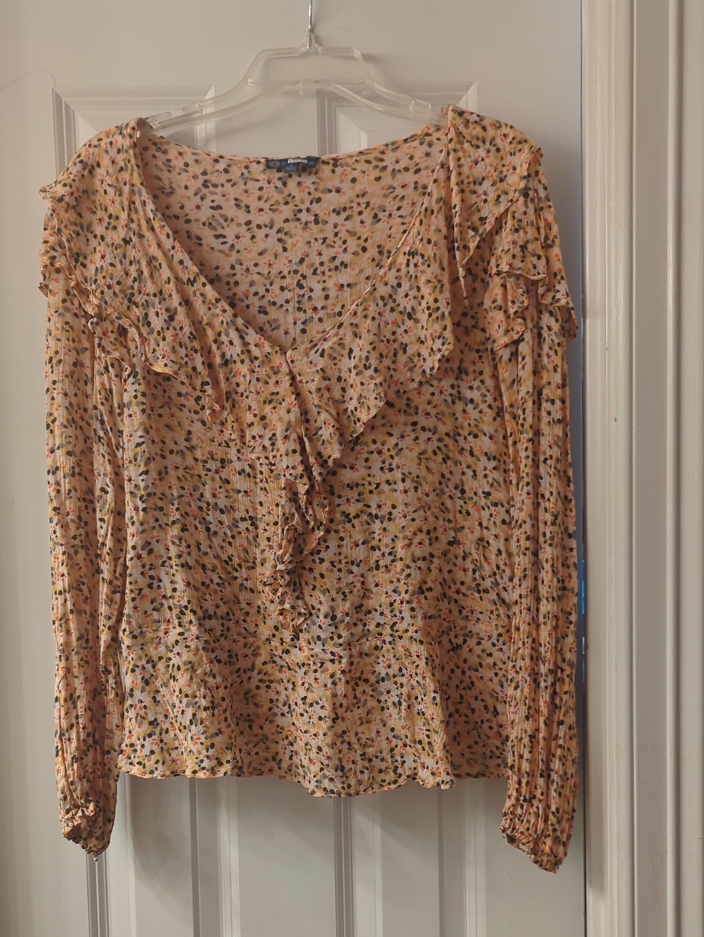 Democracy Floral Ruffle V-Neck Long-Sleeve Blouse